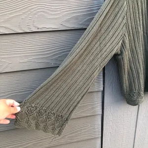Women's Green Open Knit Tie Front Cardigan Sweater bohemian whimsical size 3X thumbnail 2