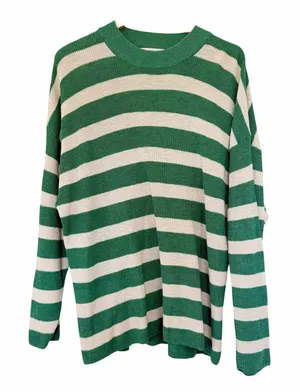 Free People Beach Malibu Surf Green Striped Sweater Sz M thumbnail 1