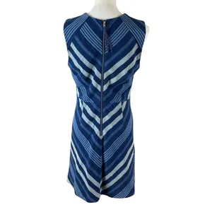 Maeve Blue Chevron Fit And Flare Sleeveless Casual Summer Midi Dress Cotton‎ 10 thumbnail 4