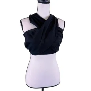 Aakaa Mary Pant Set Halter Top Size Small Black Smocked Wrap NWT thumbnail 6