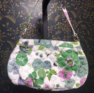 Vera Bradley Quilted Sateen Butterfly Purse Pink Green Blue White Retired thumbnail 3