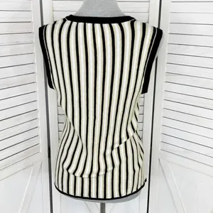 New York & Co Striped Ribbed Knit Sleeveless Sweater Tank Top Tan‎ Black Large thumbnail 4
