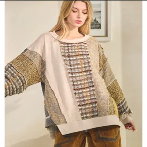Oli And Hali Avery pullover tan mixed print casual boho winter top $78 xs thumbnail 1