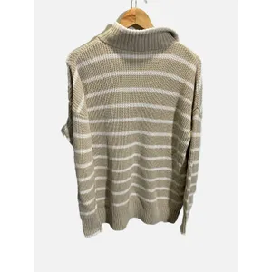 Belle by Kim Gravel Sweater Womens M Tan Striped Quarter Zip Knit Pullover thumbnail 5