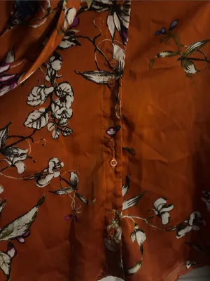 Floral Free People Tie-Neck Blouse in Rust Orange thumbnail 4