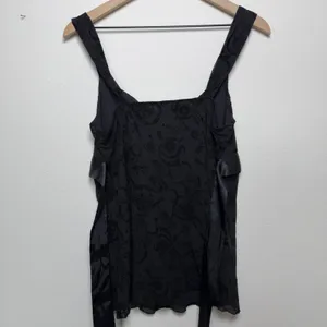 VTG 90s Fairy Grunge Babydoll Velvet‎ Paisley Tie Waist Top Medium Black Floral thumbnail 6