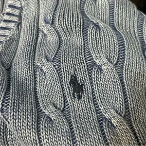 Polo Ralph Lauren Blue Cable Knit Pima Cotton V-Neck Sweater Fisherman Preppy thumbnail 6