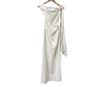 BABYBOO Addie Off Shoulder Ruched Ivory Crepe Maxi Dress thumbnail 3