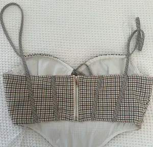 Princess Polly Plaid Corset Top Brown Bustier Crop thumbnail 4