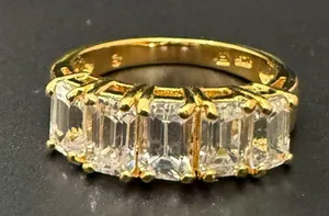 Vintage 925 Gold Over Sterling Silver Five CZ Row Band Women’s Ring Size 8 5g. thumbnail 1