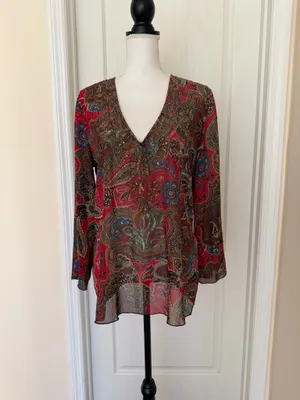 New Chico's Women’s Silk Paisley V-Neck Blouse thumbnail 10
