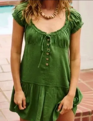 Free people Green Button-Front babydoll peasant dress thumbnail 1