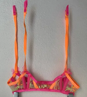 NEW For Love and Lemons Tulip Garter‎ Belt in Neon Pink and Orange thumbnail 1