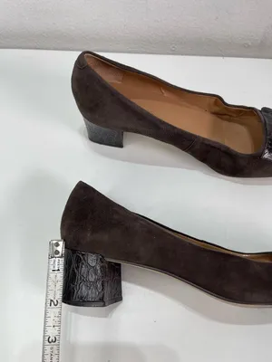 Talbots Women's 8 B Brown Croc Embossed Leather Kitten Block Heel Shoes Academia thumbnail 3
