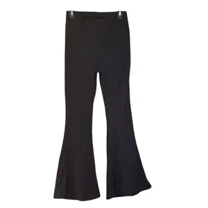 Nasty Gal Ribbed Flare‎ Pants Womens 8 Black High Rise bell bottoms stretchy thumbnail 2