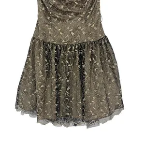 Jessica McClintock Gold Strapless Fit Flare Dress Floral Overlay Party‎ 2 Retro thumbnail 3