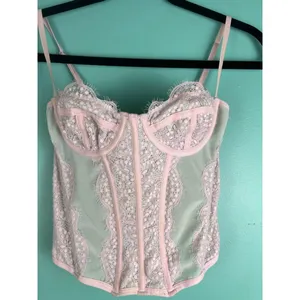 Out From Under Pink Lace Corset Bustier Top S | Sheer Mesh Lingerie Style Crop U thumbnail 2