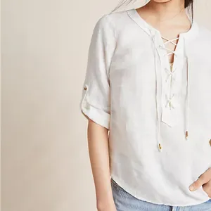 Maeve Anthropologie Linen Too Lace Up Cream Coastal Minimalist Preppy Nautical thumbnail 3