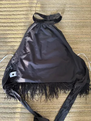 Halter Satin Top with Feather Trim thumbnail 4