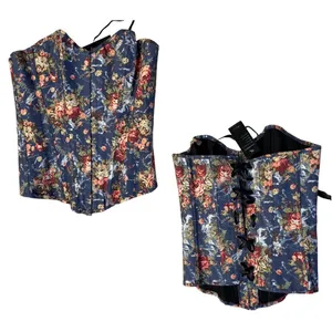 ALIVILA Y Fashion Corset Denim Floral Lace Up Back Strapless Bustier Size Medium thumbnail 10