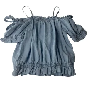 Iris Women's Size‎ Large Cottage Coquette Top Smocked Milk Maid Chambray thumbnail 4