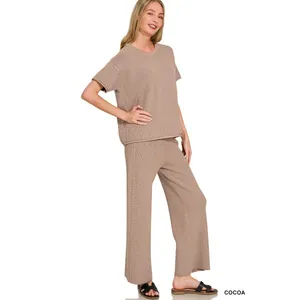 Zenana Viscose Round‎ Neck Top & Pants Set - Small thumbnail 3