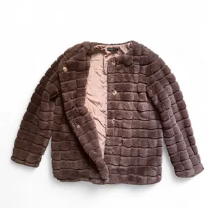 Chocolate Brown Faux Fur Grid Coat – Soft Plush Jacket, Size XS, Elegant & Cozy thumbnail 6