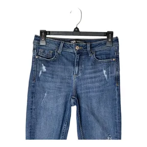 Zara Blue Medium Wash Denim Distressed Raw Cut Hem Skinny‎ Jeans 2 thumbnail 3