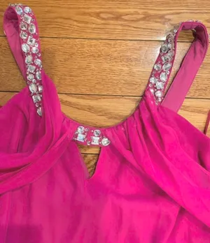 hailey logan Adrianna Papell hot pink( Fuchsia)rhinestone Chiffon short dress 7 thumbnail 10