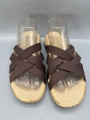 Crocs Edie Slide Sandals Women 9 Brown Stretch Criss Cross Straps Beach Slip On thumbnail 3
