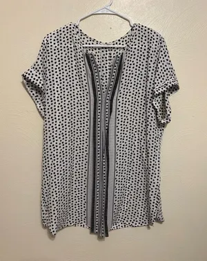 Max Studio Polka Dot Blouse Black White Split Neck Top Large thumbnail 1