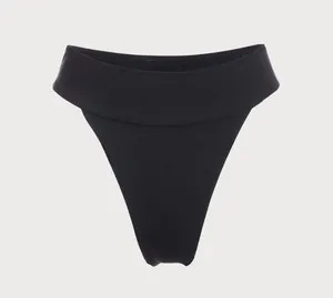 Berlook Black Ribbed High Cut Wide Waistband Bikini Bottom only 41 thumbnail 4