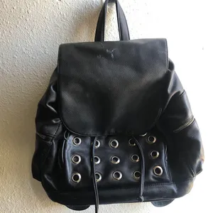 Candie’s grommet black leather backpack with silver hardware #grunge #goth thumbnail 1