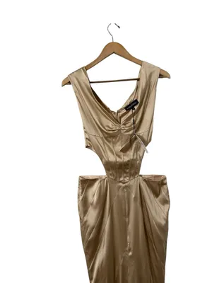 NWT RETROFETE Nika Corset Silk Nude Champagne Cut Out Formal Maxi Dress Gown thumbnail 5