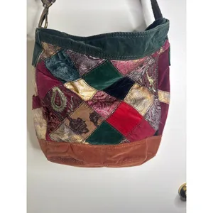 Vintage Y2K Lucky Brand Patchwork Hobo Bag Velvet Suede Paisley Boho Festival thumbnail 2