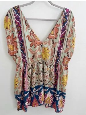 NEW ZARA floral blouse top Boho Tassel Moroccan Bohemian Large L⁠ thumbnail 4