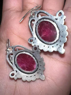 925 pure silver Simulated Ruby Gemstone Handmade Drop Dangle Earrings Jewelry 1.6" thumbnail 4