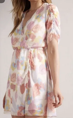 Ted Baker Dress Juleah Ruched Sleeve Dress Size 2 US Size 6 Watercolor Pastel thumbnail 1