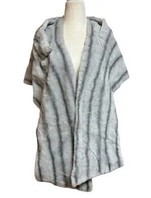 Vintage Faux Fur Stole Cream Gray 1960’s Winter Formal Cocktail Dress thumbnail 7