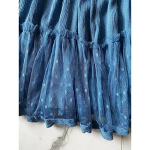 ⁠R Vivimos Blue Halter Mini Dress Size L Boho Mesh Polka Dot Tiered Babydoll thumbnail 10