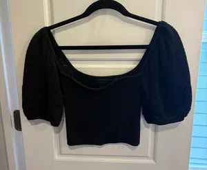 Puff Sleeve Crop Top Black Size M thumbnail 1