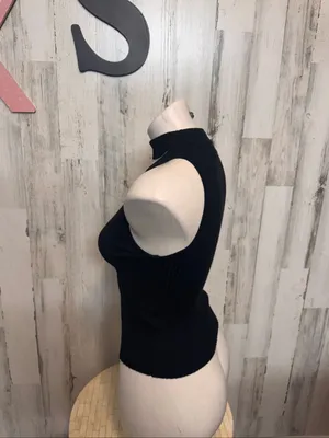 Rumor Boutique Choker Cutout Ribbed Tank Womens XS Black Sleeveless Knit Top thumbnail 3