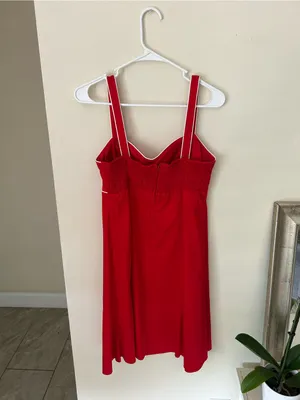 Madison Lee Vtg red babydoll retro pin up bow sailor mini swing A line dress 12 thumbnail 4
