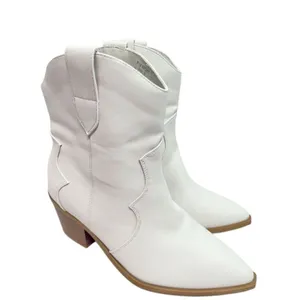 Journee Collection Western Boots Size 9 White‎ Pointed Toe Block Heel thumbnail 2