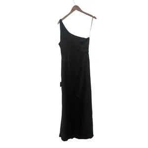 Lulus Dreaming of Elegance Black Satin One-Shoulder Maxi Dress size M NWT thumbnail 3
