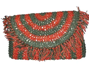 Universal Threads Crochet Fringe Clutch Boho Woven Foldover Bag Red Green‎ thumbnail 1