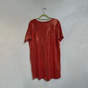 Cherish Red Sequin Mini Dress Short Sleeve Sparkle Shift Dress Sz L thumbnail 8