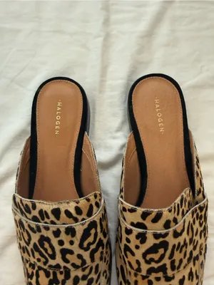 Halogen Leopard Print Calf Hair Mule Loafers Size 10 thumbnail 2