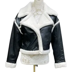 Hollister Cropped Moto Jacket S Black Vegan Leather Faux Fur Sherpa Lined Y2K thumbnail 1