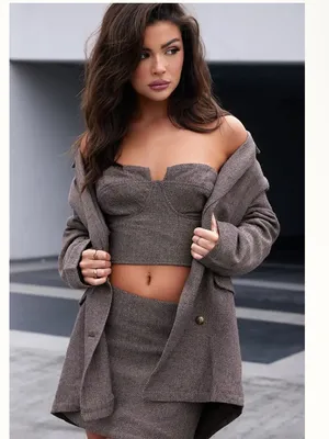 PrettyLittleThing Brown Tweed Strapless Bustier Top thumbnail 10